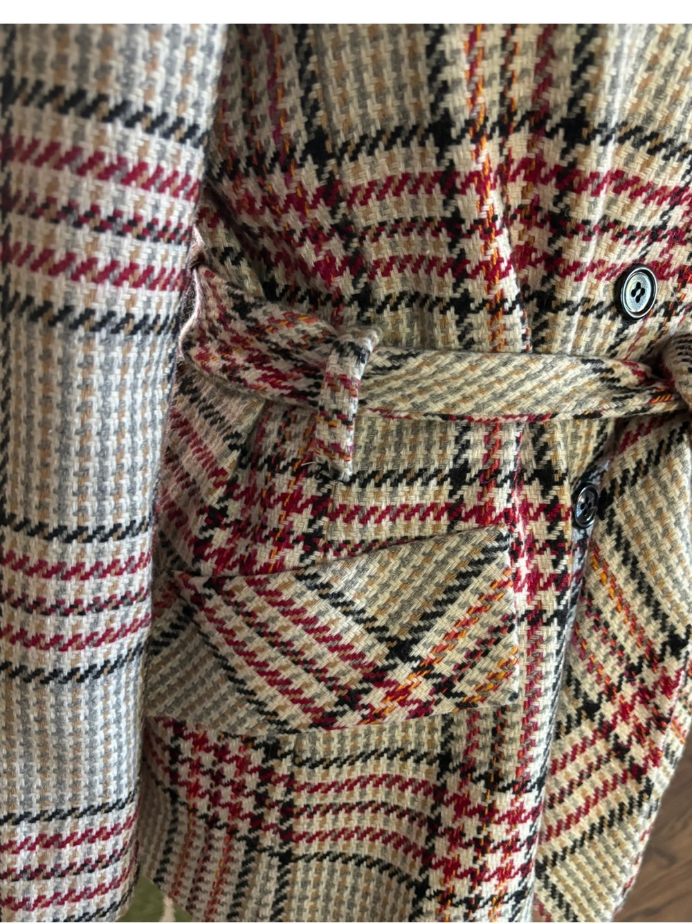Vintage 70s Leo Narducci Ambiance Tweed Plaid Belted Jacket Size 14 - Picture 9 of 13